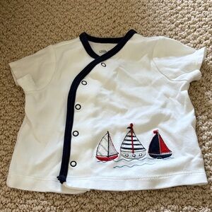 Little Me White and Navy Nautical Tee 6M